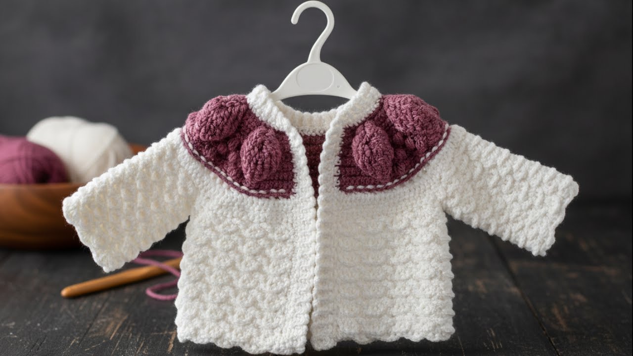 😱😍 INCROYABLE CARDIGAN AU CROCHET 6-9 MOIS AU MOTIF FEUILLES ET BAIES ... SUBLIME ✨ | A LA CHAÎNETTE