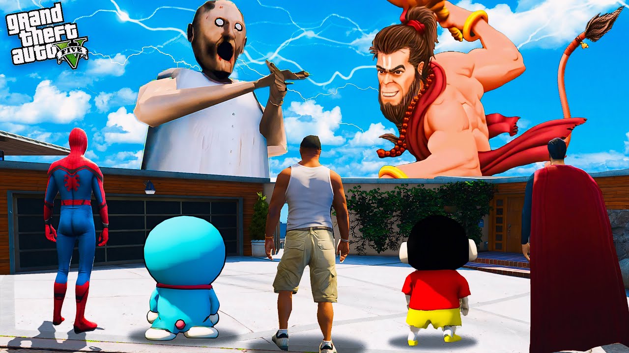 GTA V - Shinchan Doraemon Franklin Killed Granny With Hanuman Powers GTA