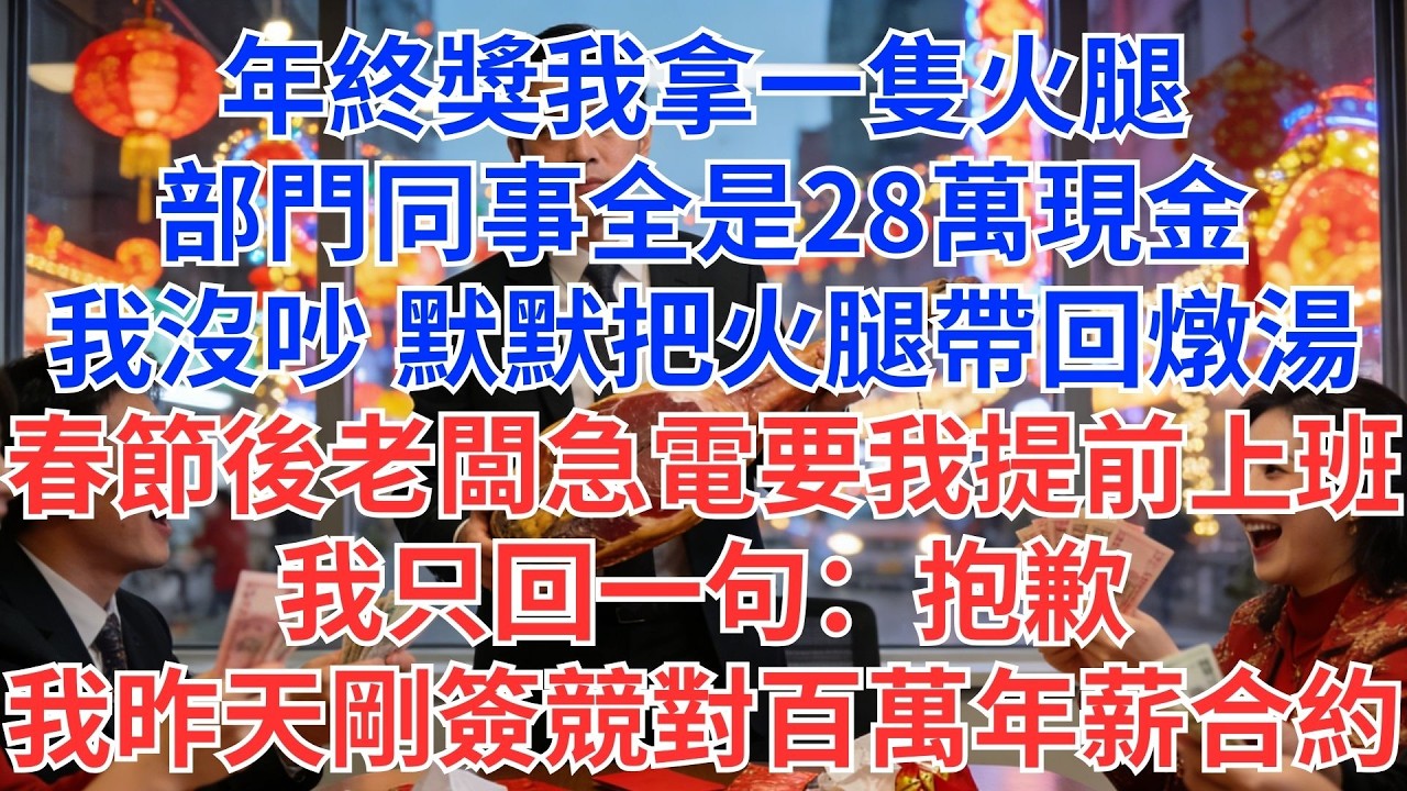年終獎我拿火腿，同事領28萬？老闆春節後急call我提前上班，我一句話讓他瞬間慌了…#為人處世#生活經驗#情感故事#职场