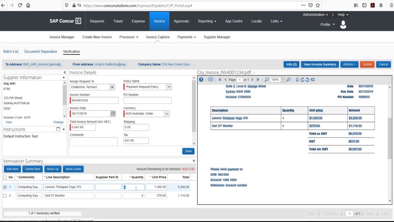 A Short Demo of Concur Invoice