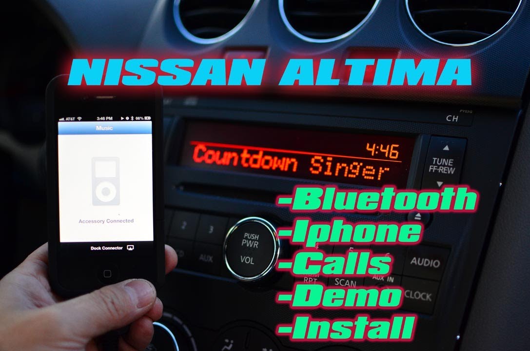 Nissan Altima BLUETOOTH & Ipod Iphone Installation and Demo A2DP AVRCP Streaming (GROM AUDIO IPD3)