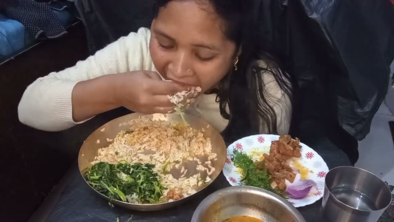Pahadi chicken 🍗 rice and sag rajkumari mukbang 