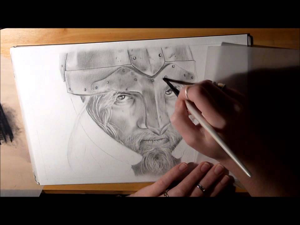 Viking Speed Drawing using pencil and dry brush