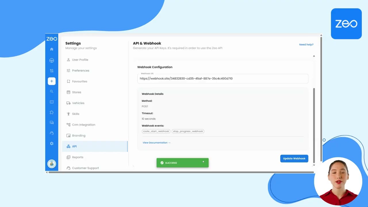 Webhooks Integration | Zeo Route Planner