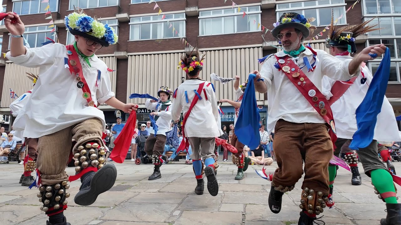 Eynsham Morris dancing in the Market Square at Shrewsbury Folk Festival 2025