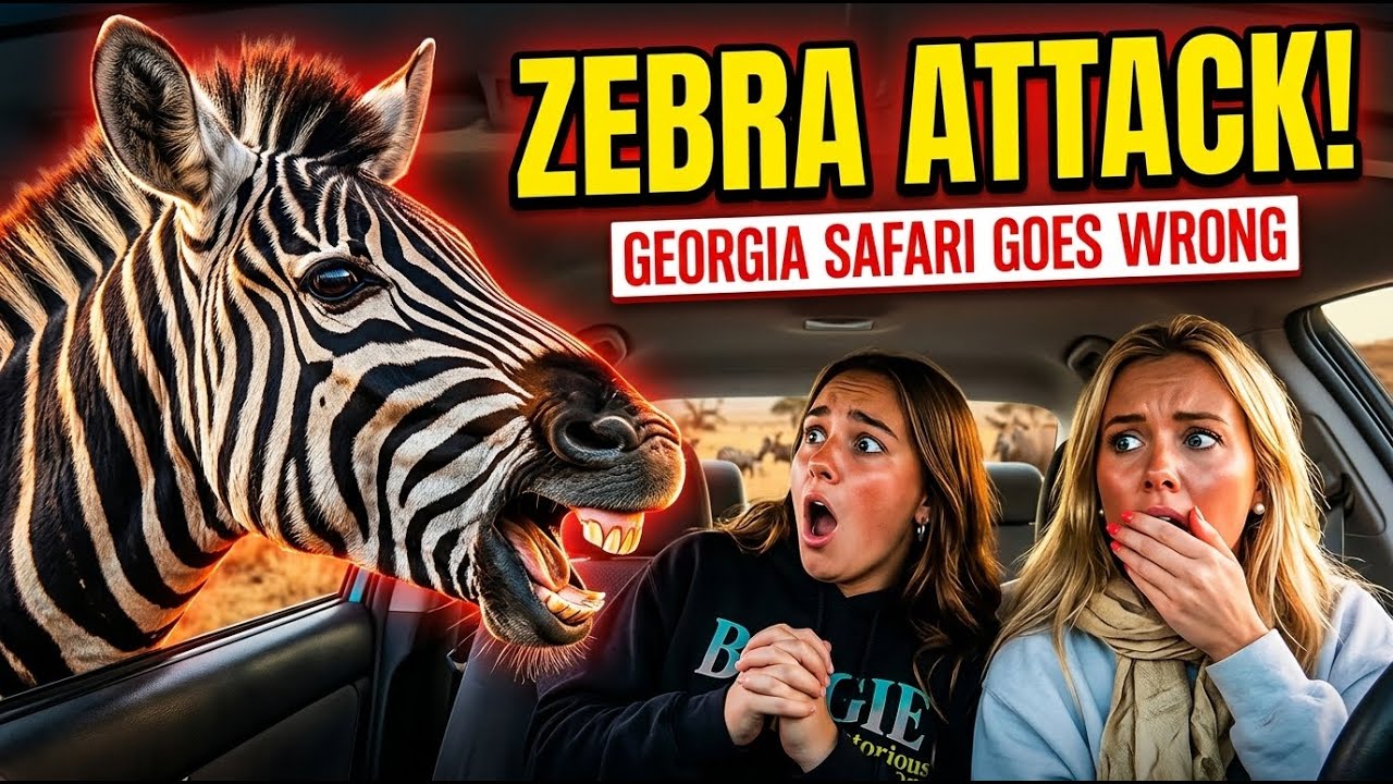 Zebry pr&oacute;bują zdobyć smakołyki przez okna samochod&oacute;w podczas safari w Georgii