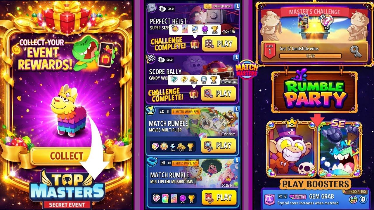 Legendary Pinata Top Masters/(Party+ 2 Solo+2 Rumble) Super Sized/ Candy World/ Moves Multiplier 