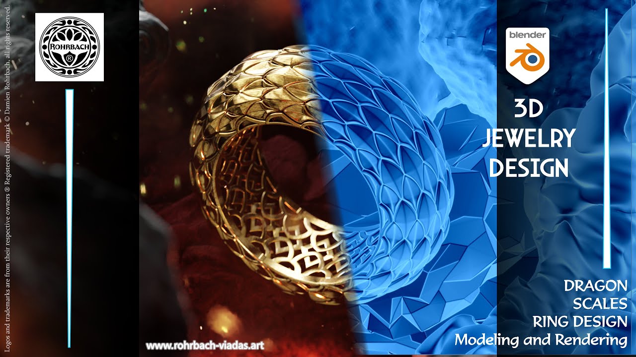 3D Jewelry Dragon Scales Ring Modeling and Rendering BLENDER tutorial