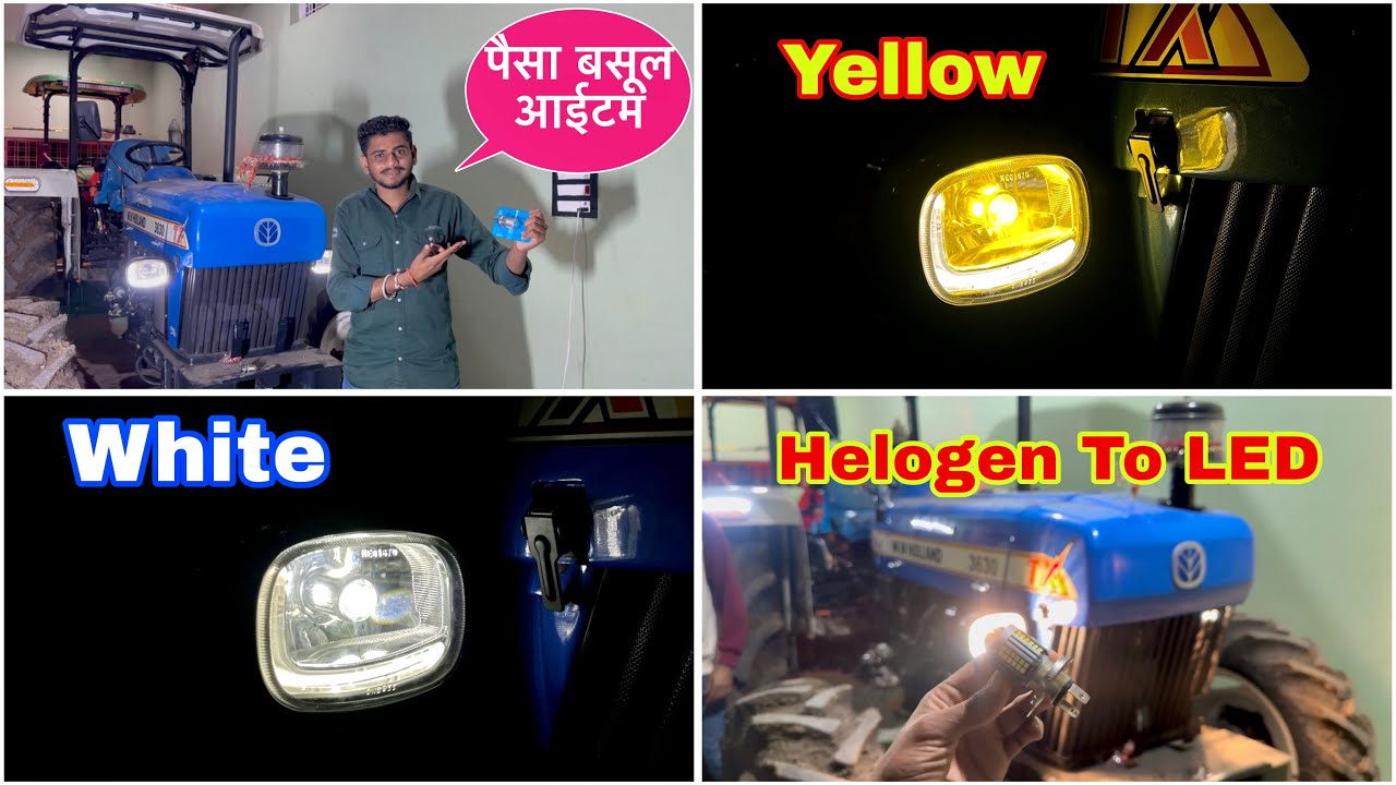 Halogen To LED ￼💥 / New LED install 💙 !! White + yellow ￼⚠️ // patel Farming 🌾