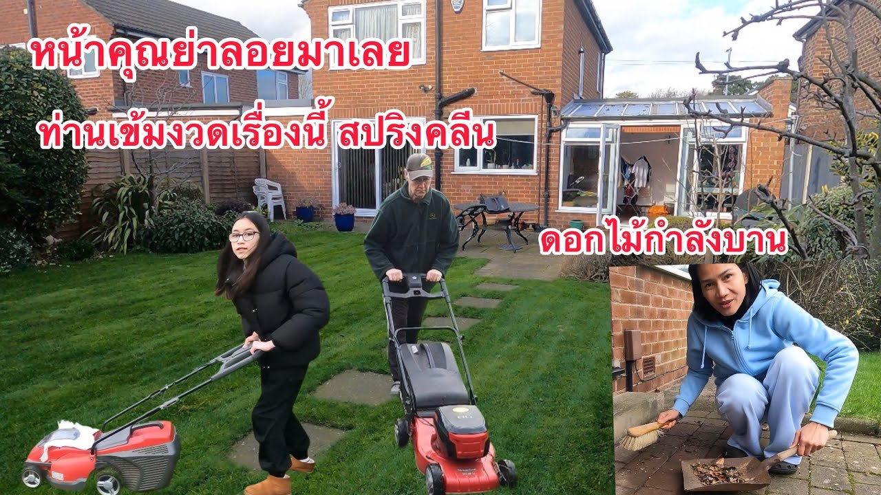 สปริงคลีนตัดหญ้าแรกของปี หลังบ้านเราดอกไม้แอบบานเริ่มมีสีสัน