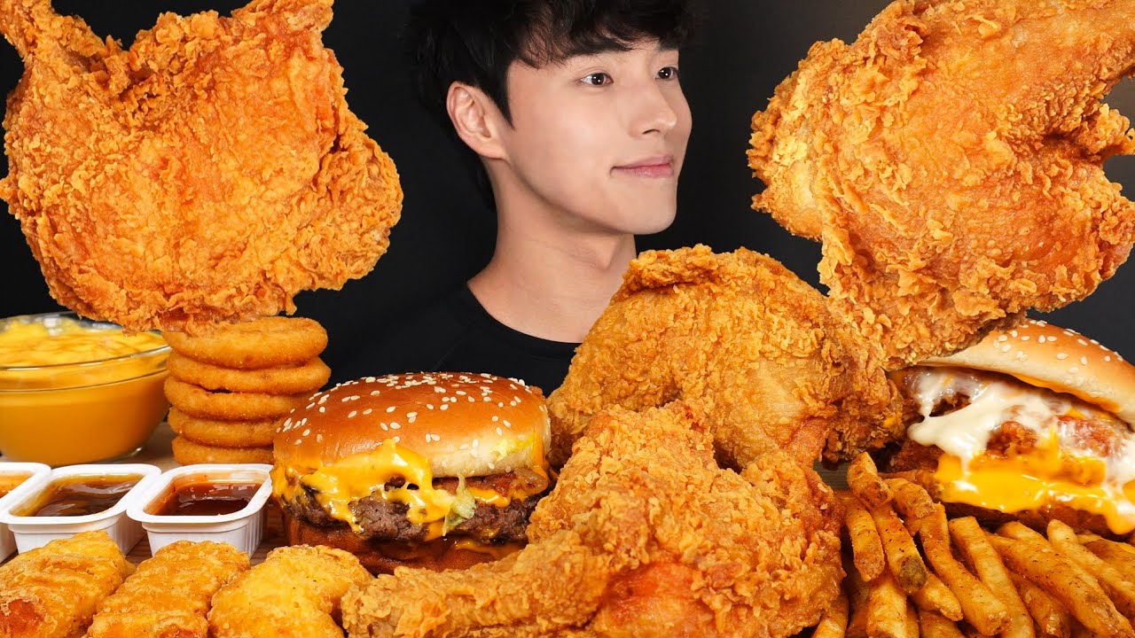 ASMR MUKBANG FRIED CHICKEN & BURGER & FRIES & CHICKEN NUGGETS & ONION RINGS