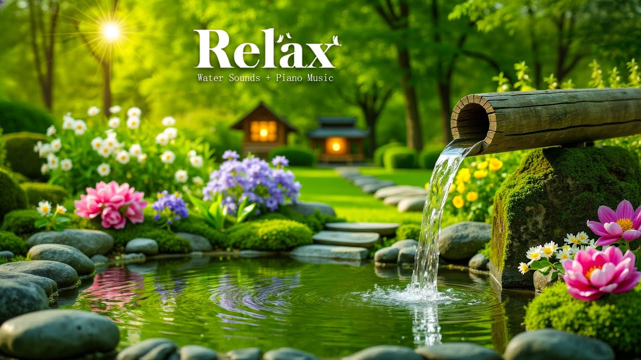 Relaxing Sleep Music + Bamboo Water Sounds 🌿 Relieve Stress, Anxiety & Depression | Calm Mind & Bod