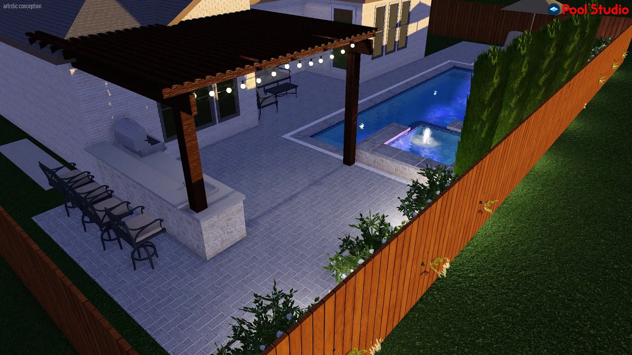 Saj Thomas Geometric Pool and Spa with outdoor kitchen