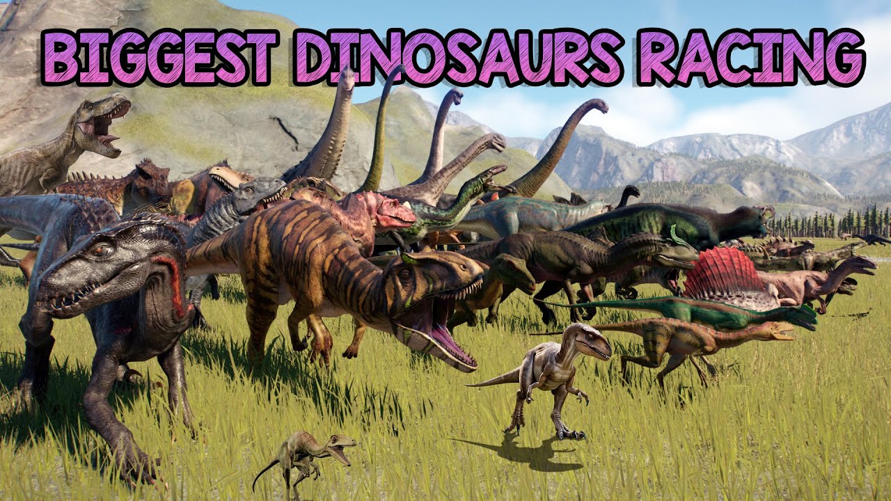 40 Carnivore VS 40 Herbivore Dinosaurs Race in Jurassic World Evolution 2 included T-Rex & Stegosaur