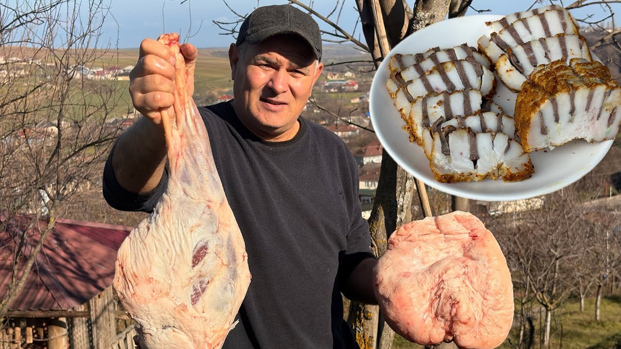 Деревенский копчёный курдюк с мясом на зиму | Village Smoked Lamb Tail Fat with Meat for Winter