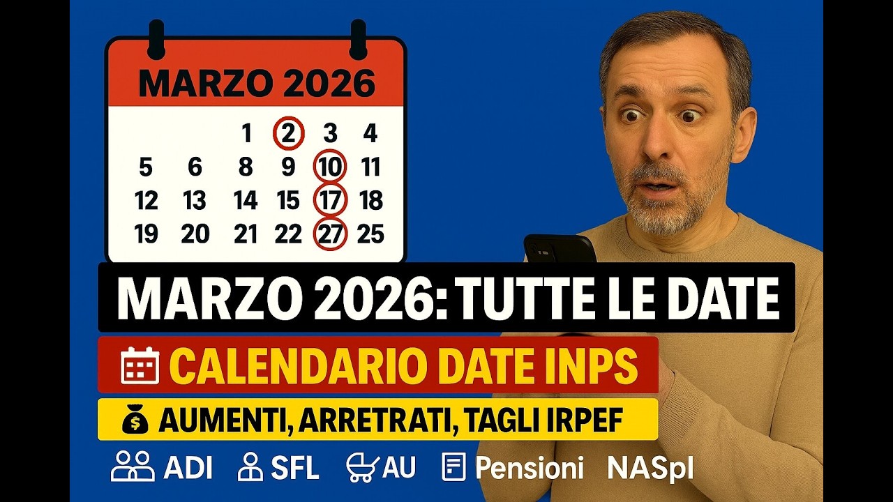 🟢 PAGAMENTI INPS MARZO 2026: Tutte le Date di ADI, Assegno Unico, Pensioni, NASpI, SFL