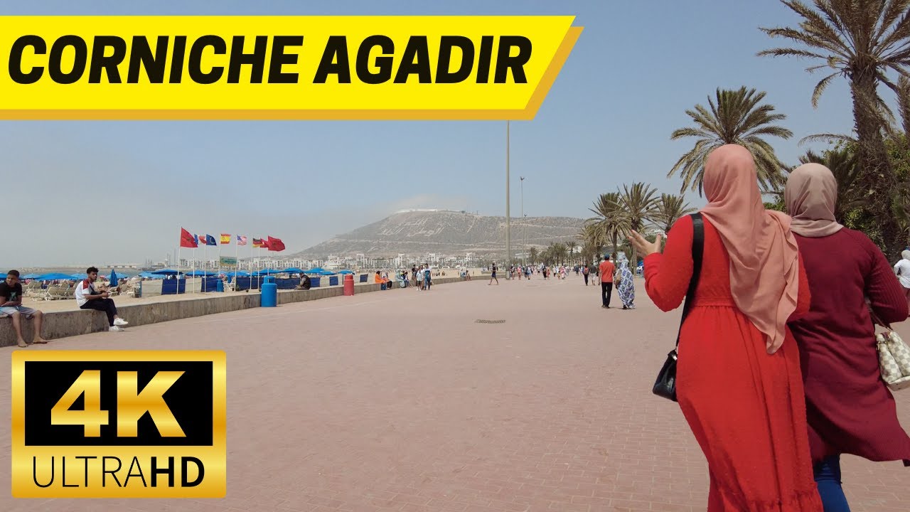 Corniche & Marina Agadir, Morocco Walking Tour【4K, 60fps】Seafront Promenade - جولة في كورنيش أكادير