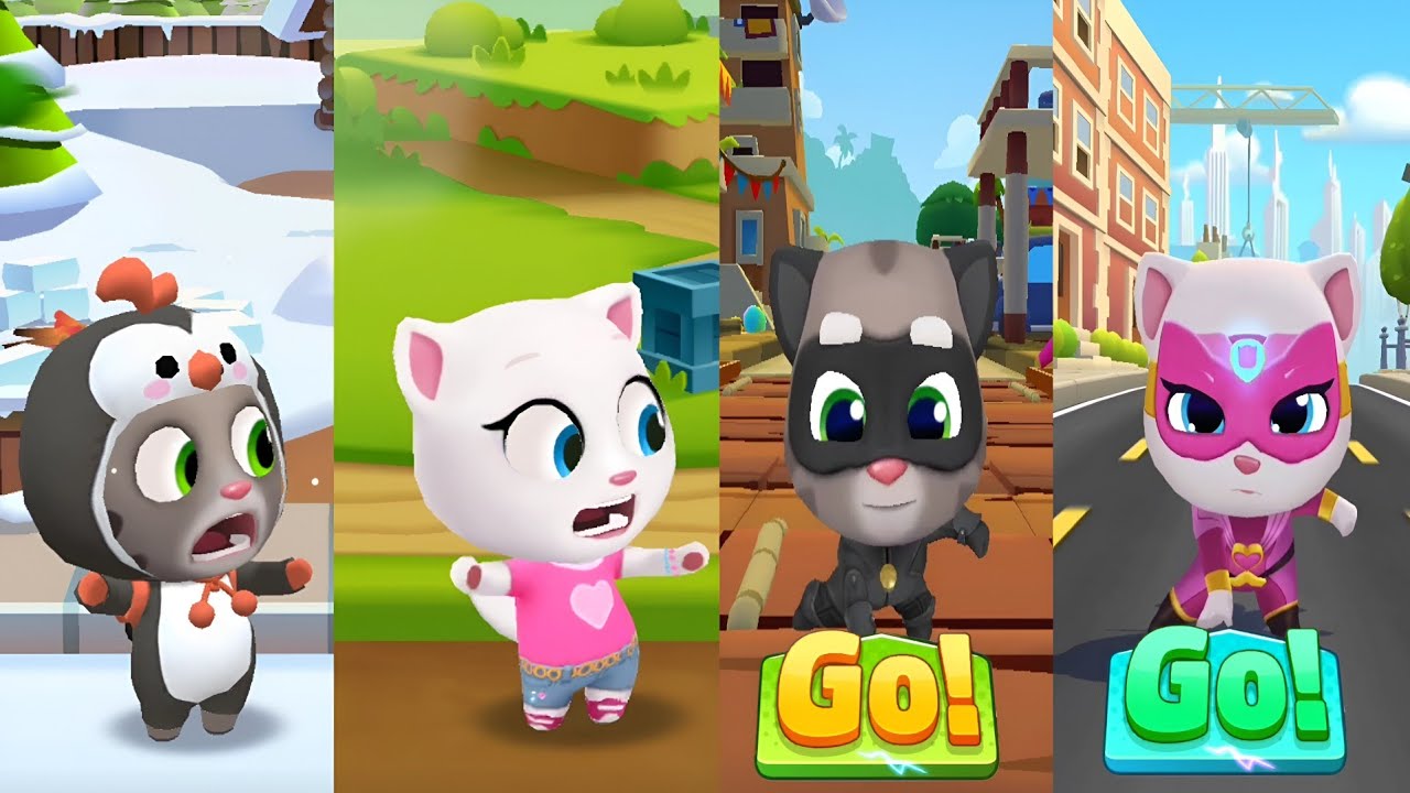 Talking Tom Gold Run - Bosses Raccoons Fight For Outfits Vs Heroes Unlocked New Suits - Angela