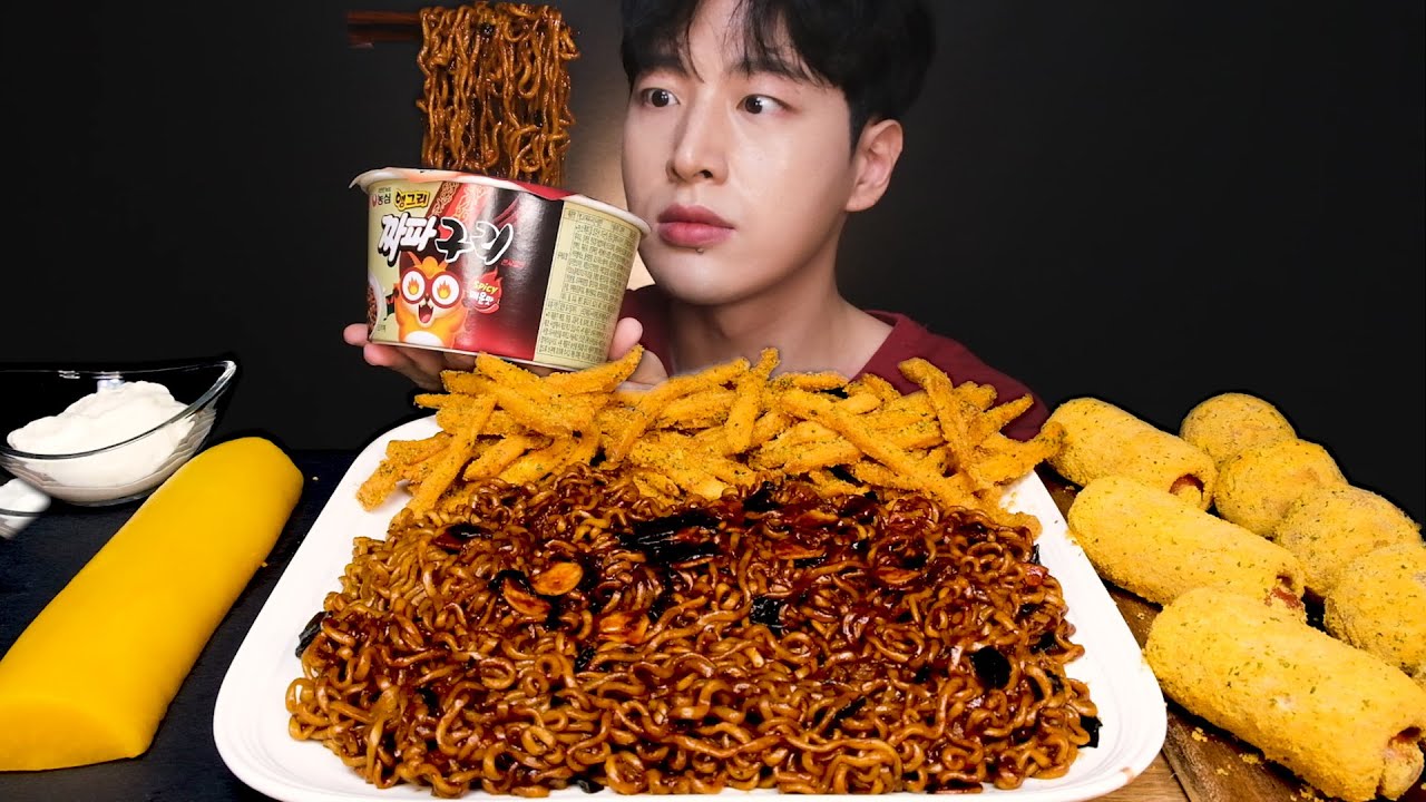 앵그리짜파구리 뿌링클 사이드메뉴(치즈볼, 핫도그, 감자튀김) 먹방 feat.통단무지 CHAPAGURI(Ram-don) & BBURINKLE Eating Sounds MUKBANG