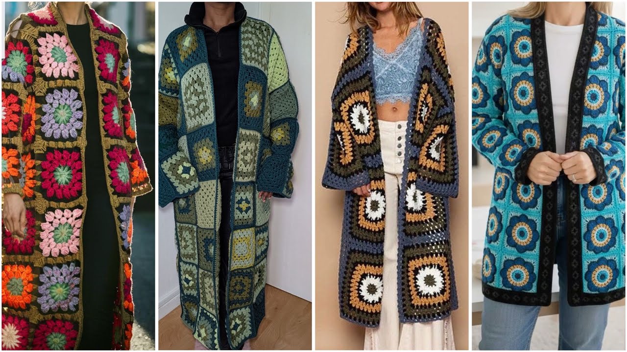 Crochet woollen pattern long cardigan designs for winters  #crochetcardigans