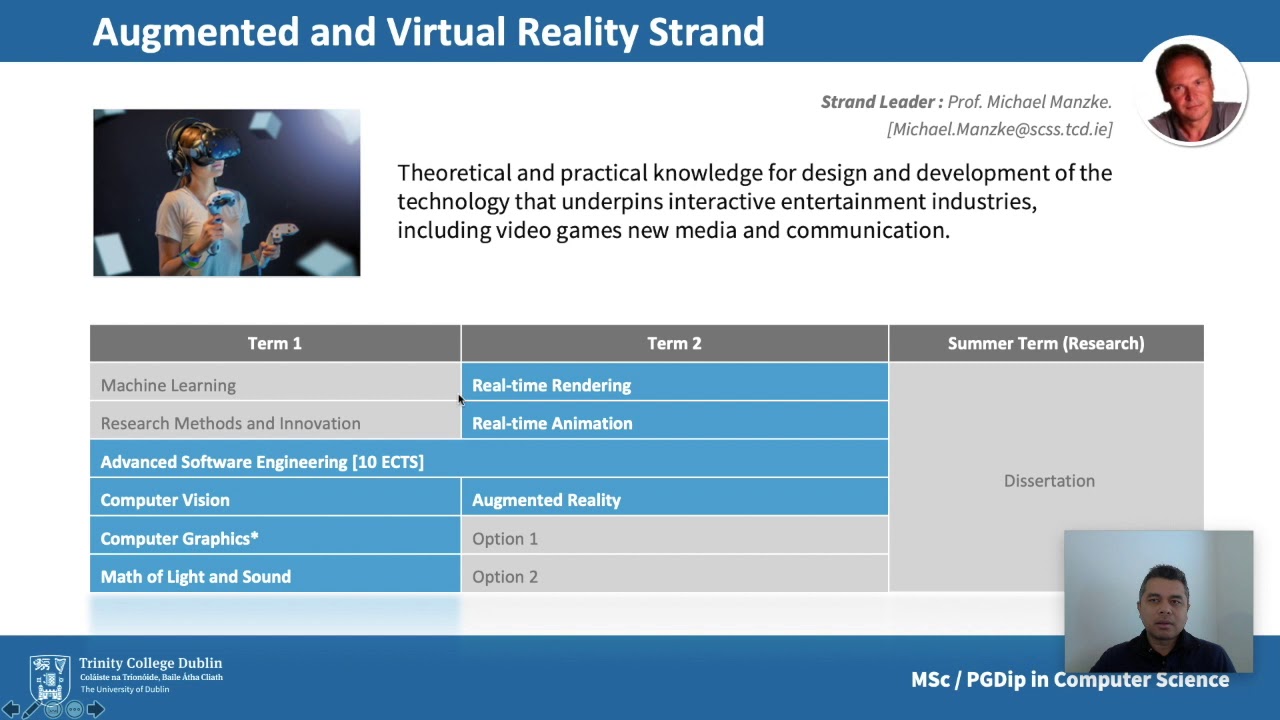 Dr. John Dingliana outlines the MSc/PG Diploma in Computer Science at Trinity