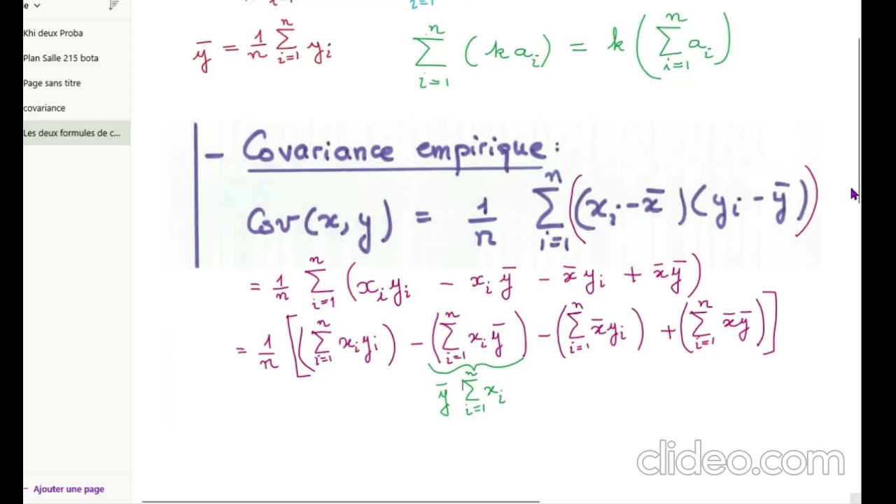 les deux formules de covariance du Td 7 / Statistique pour Biologistes L3