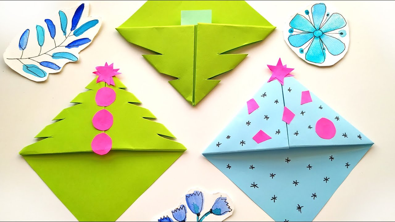 DIY Christmas Tree Corner Bookmarks Ideas - Easy Origami Christmas Crafts
