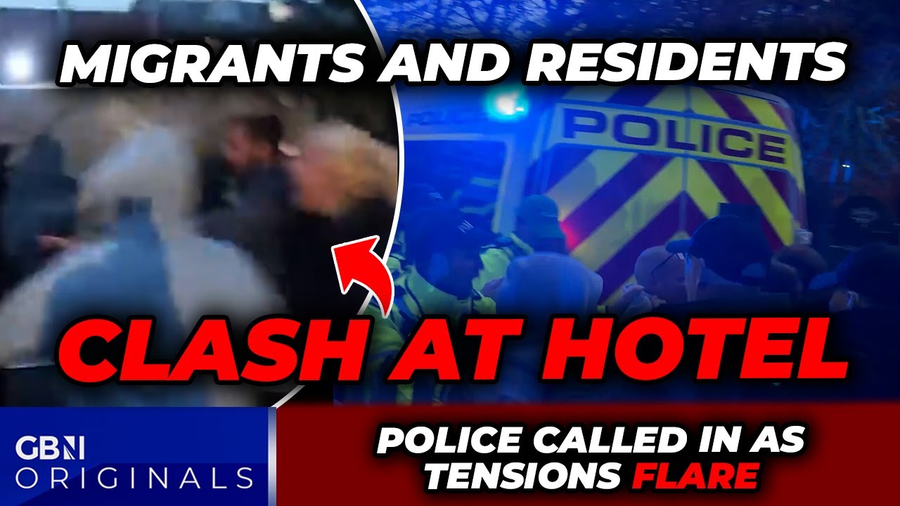 WATCH: Migrants CLASH with residents outside hotel weeks after BRAWL left locals 'cowering' in homes
