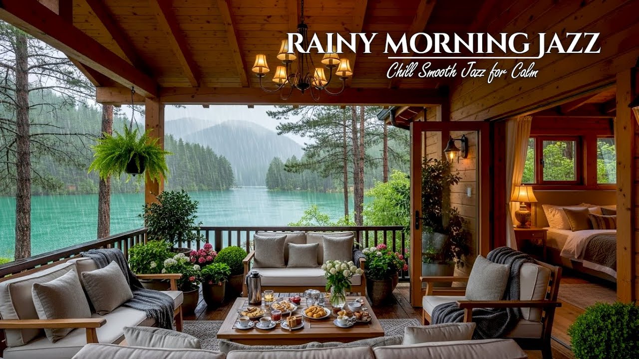 Smooth Rainy Morning Jazz – Chill Emerald Lake Cabin Ambience for Stress Relief