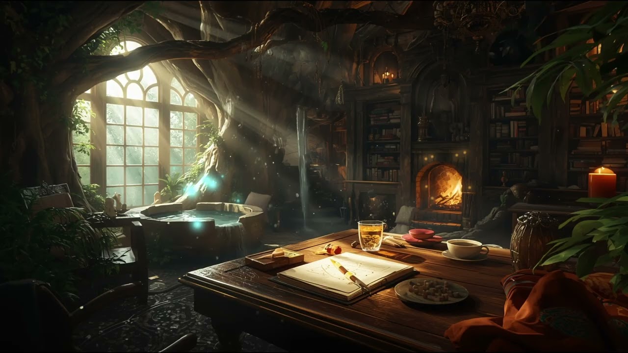 Cozy Elf Cottage | Fireplace, Bubbling Well & Gentle ASMR (No Music / Ambience)