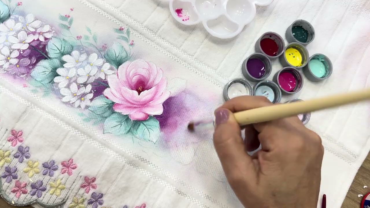 Como Pintar Rosas com Hortênsias-  Clube Pintando Sonhos-  LIVE 73