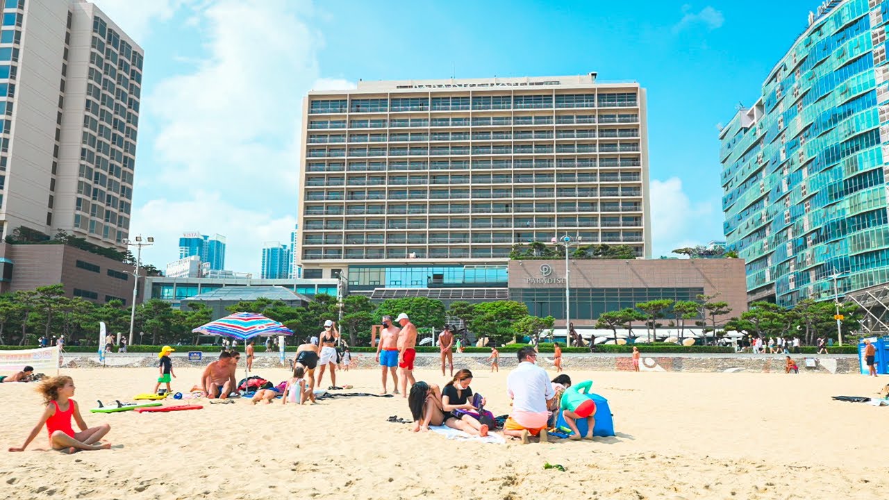 Summer Beach Walk Haeundae in Busan Wave | Ambience Sounds ASMR Walking Tour Korea 4K HDR