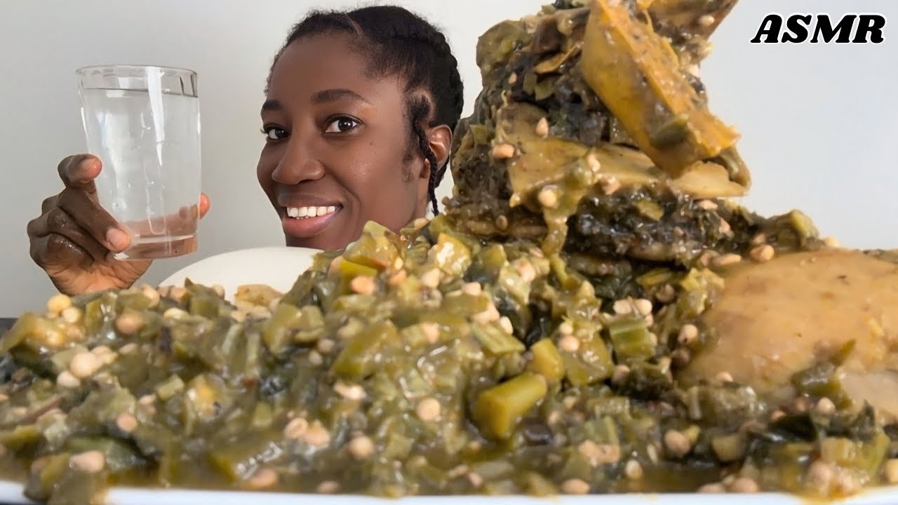 Asmr eating fufu and okro soup and ogbono | traditional cooking asmr | how to make covoyam fufu 