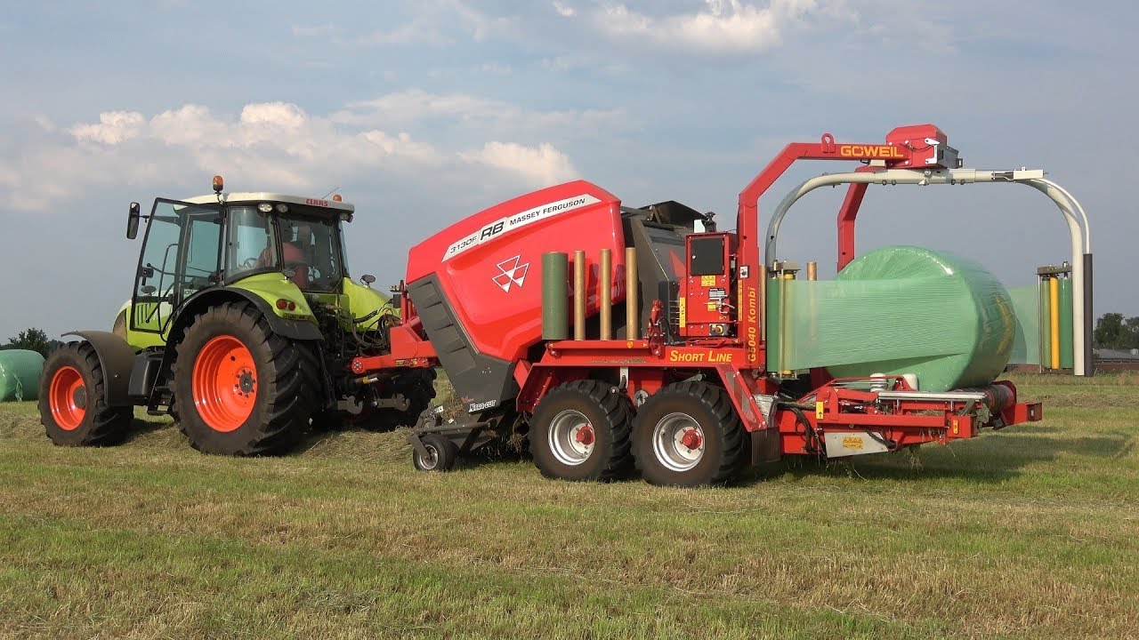 Claas Arion 640 met Massey Ferguson RB 3130F in Göweil G5040 wikkel frame (2019)