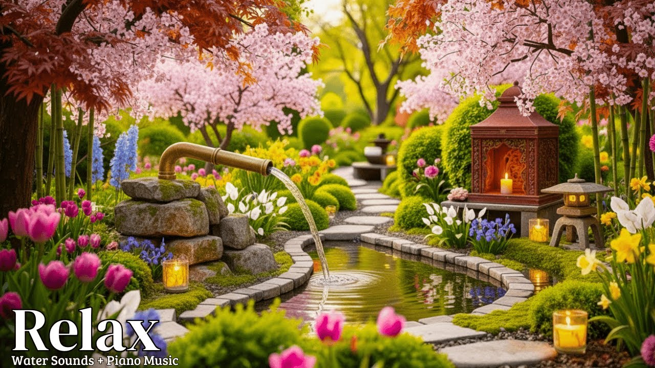 Relaxing Piano & Bamboo Water Fountain 🌿 Insomnia Relief, Calm Anxiety & Deep Relaxation