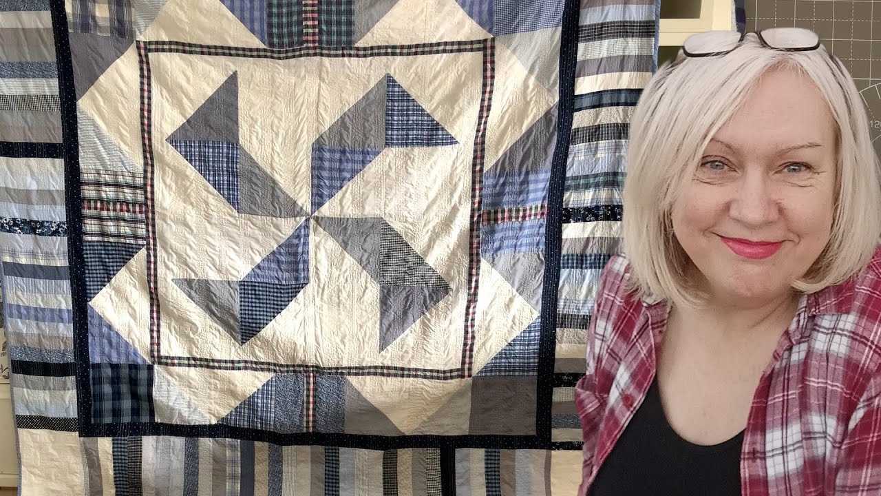 High impact quilt using old shirts. Quilting on a budget. Quilting blog
