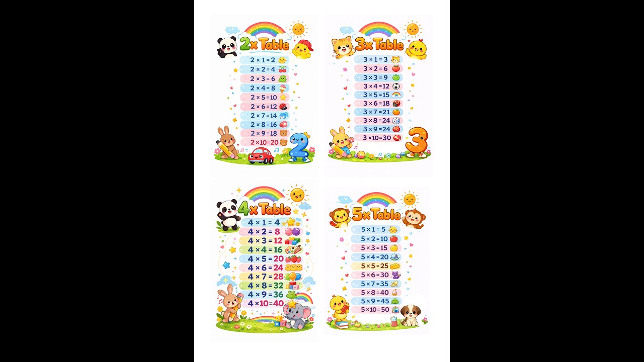 2, 3, 4 and 5 times table song