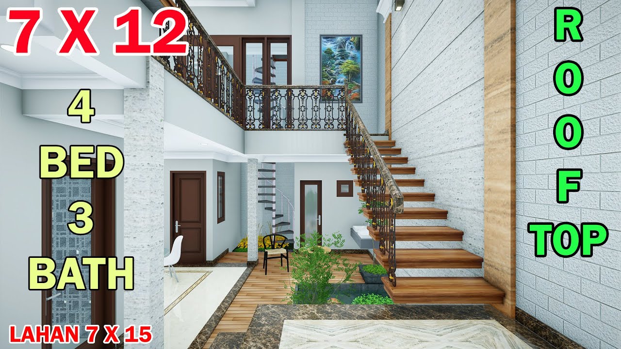 Split Level House 7X12 Meter 4 Kamar 3 Toilet Mushola Rooftop di lahan 7x15 Meter