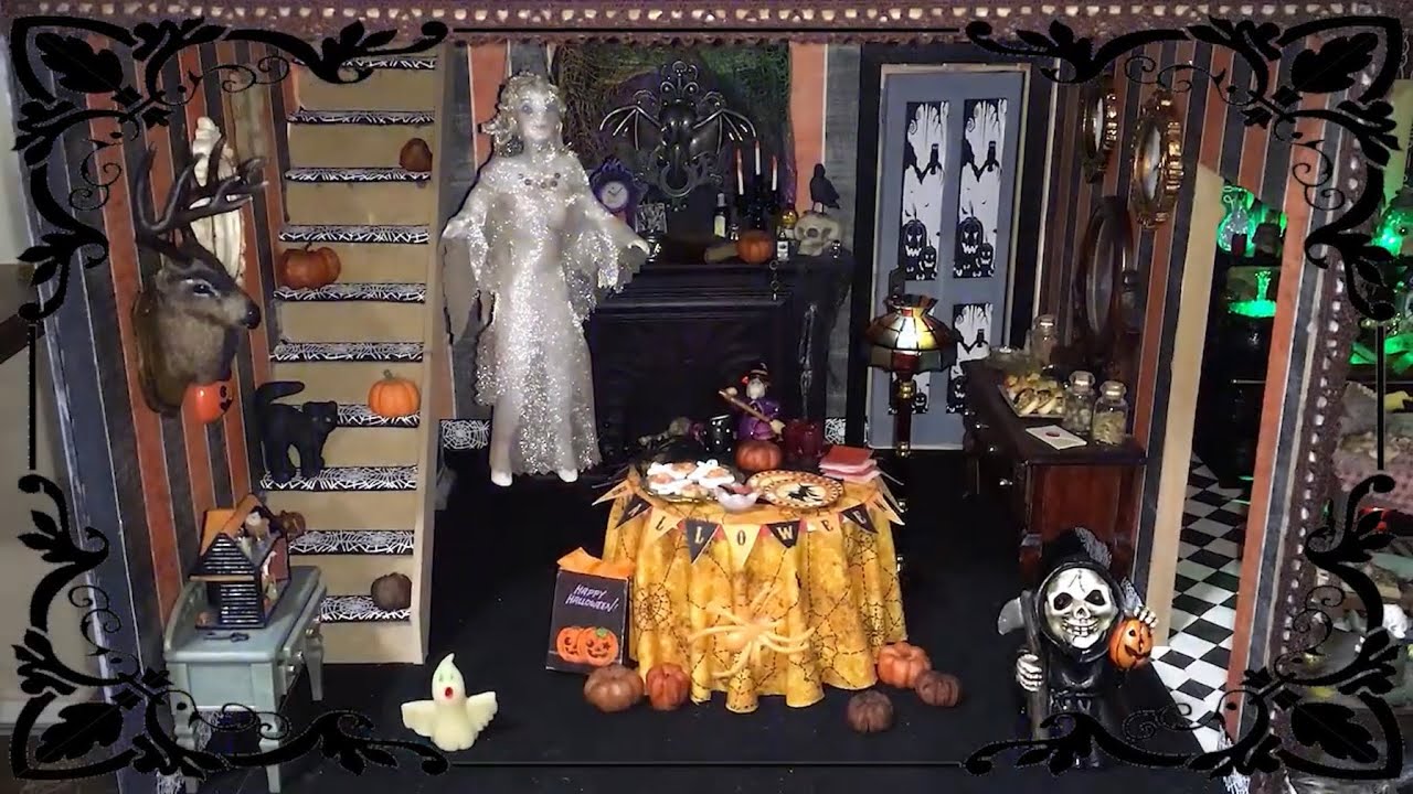 1:12 Scale Haunted Halloween Dollhouse Miniature Tour Walkthrough