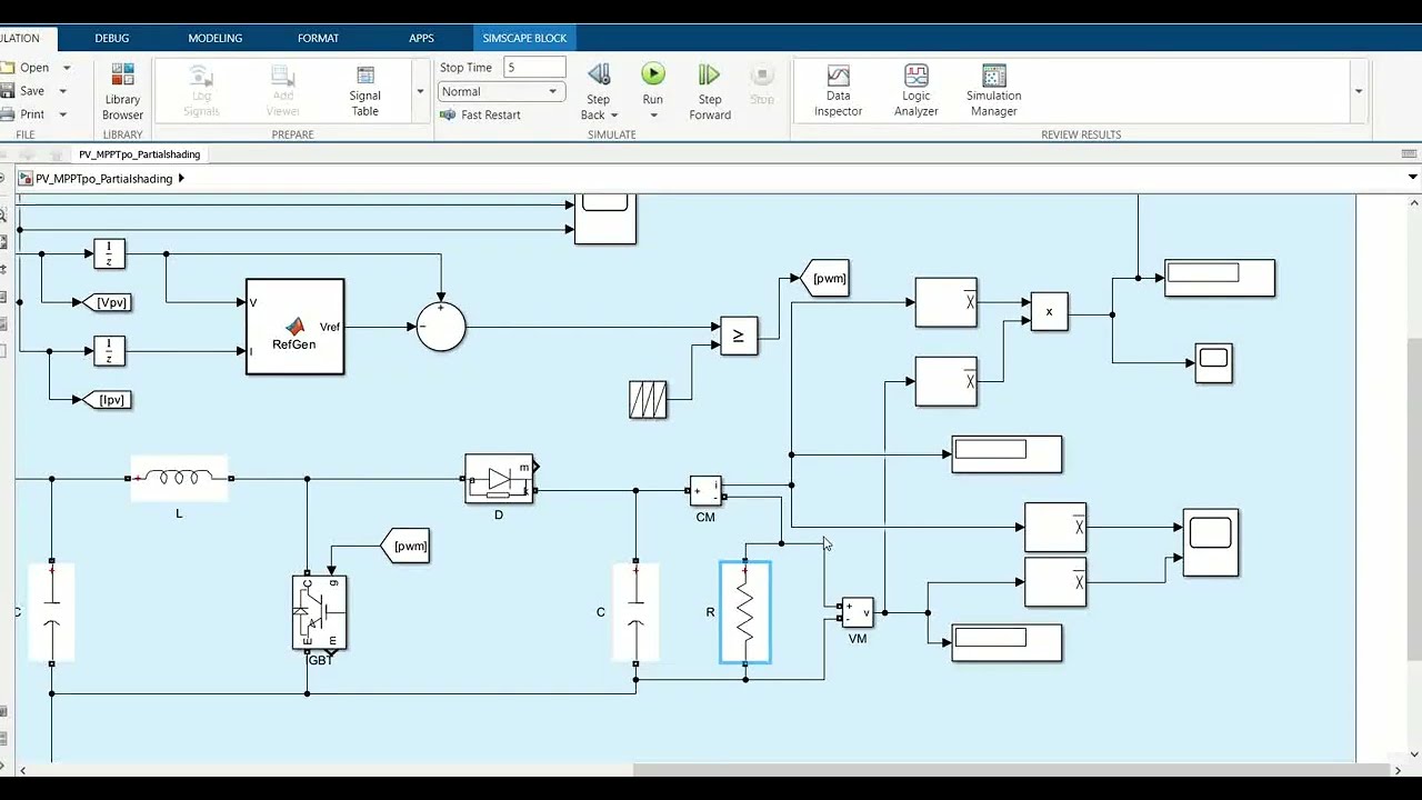 Partial Shading of  PV array using Mppt PO in Matlab Simulink | To check the Power efficiency of PV