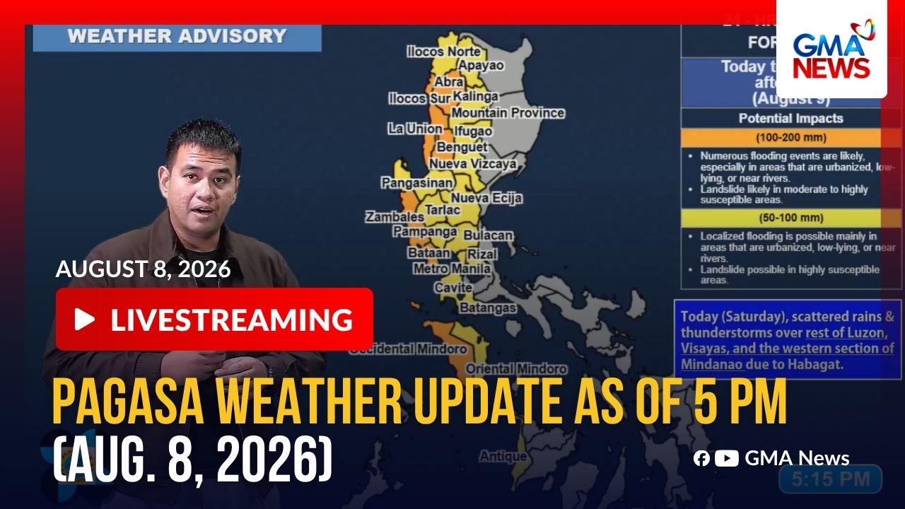 PAGASA weather update as of 5 PM (Aug. 8, 2026) | GMA News - Replay