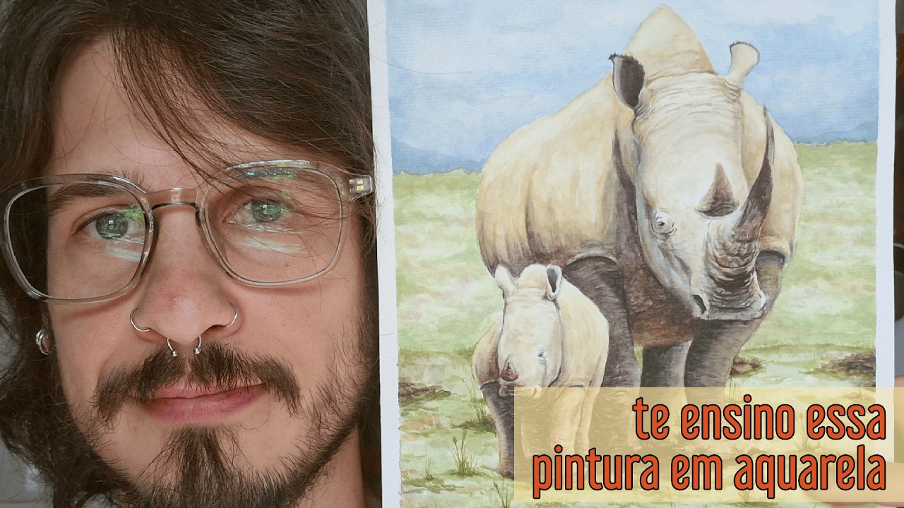 Aprenda a pintar rinoceronte em aquarela - não tem segredo
