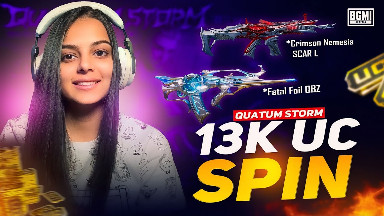 13K UC QUANTUM STORM SPIN 😍NEW SCARL AND QBZ #bgmi #noobpari