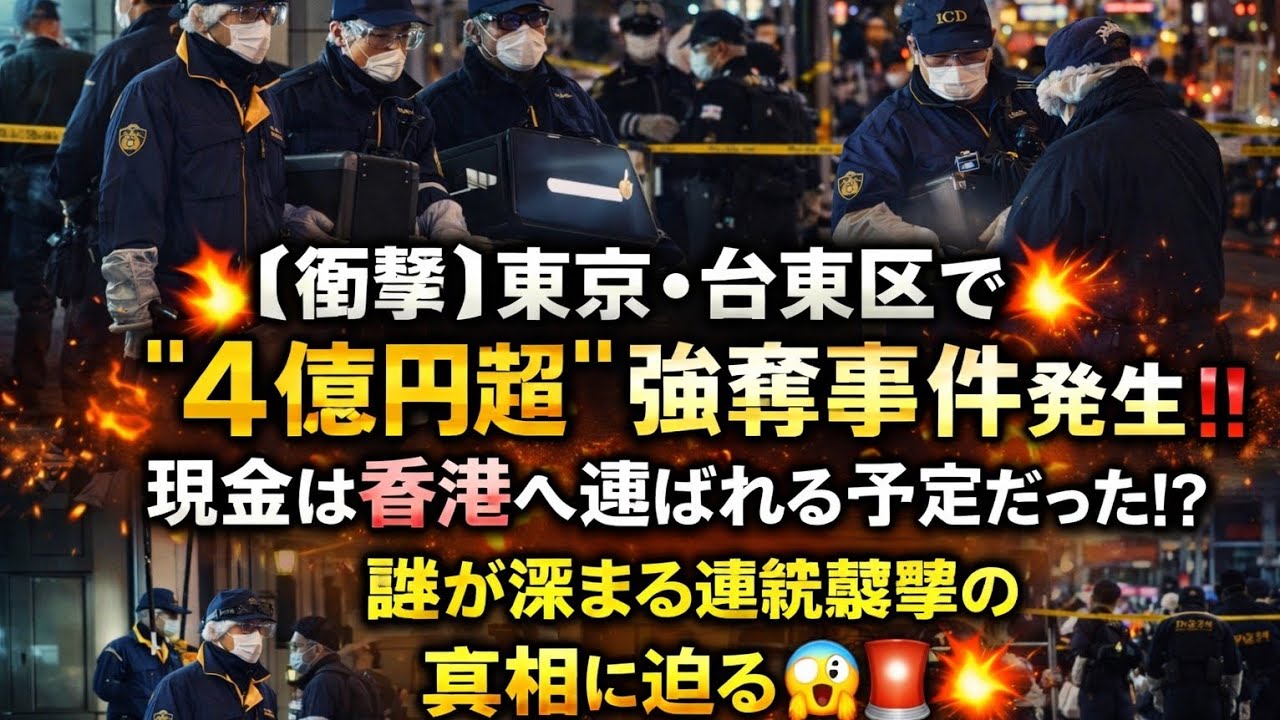🔥💴 【衝撃】東京・台東区で“4億円超”強奪事件発生‼️ 現金は香港へ運ばれる予定だった!? 謎が深まる連続襲撃の真相に迫る😱🚨💥