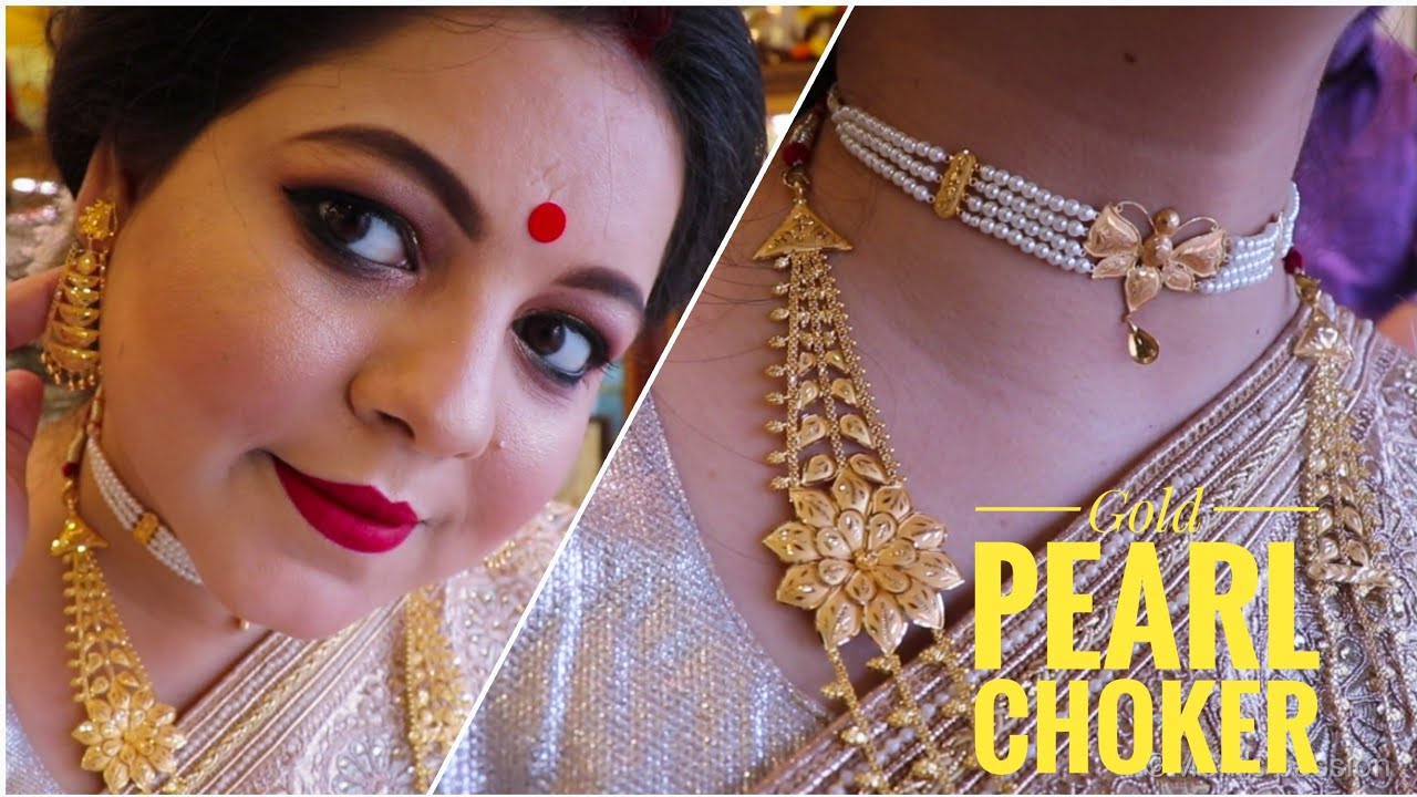 GOLD AND PEARL CHOKER CHIK 2021 : LATEST LIGHT WEIGHT 22 K SOLID GOLD AND PEARL NECKLACE DESIGN 2021