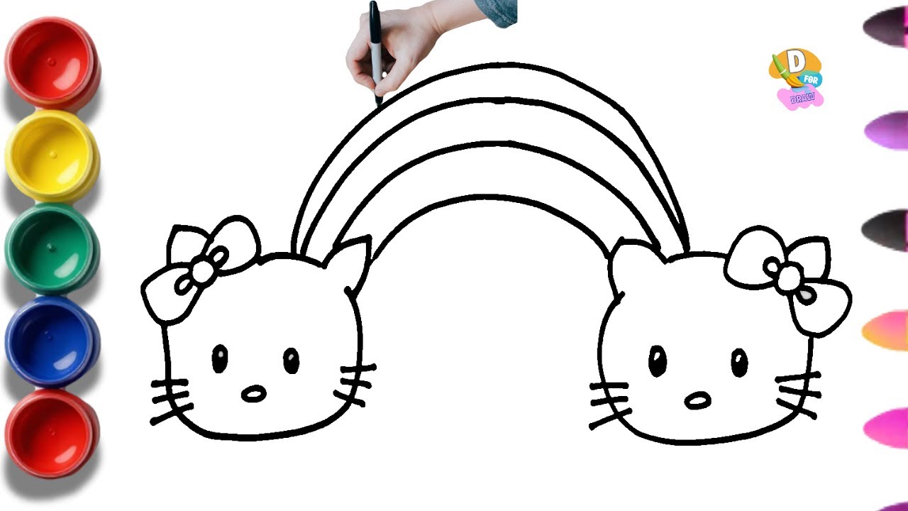How to Draw Cute Hello kitty with rainbow | Easy step by step Drawing for kids
