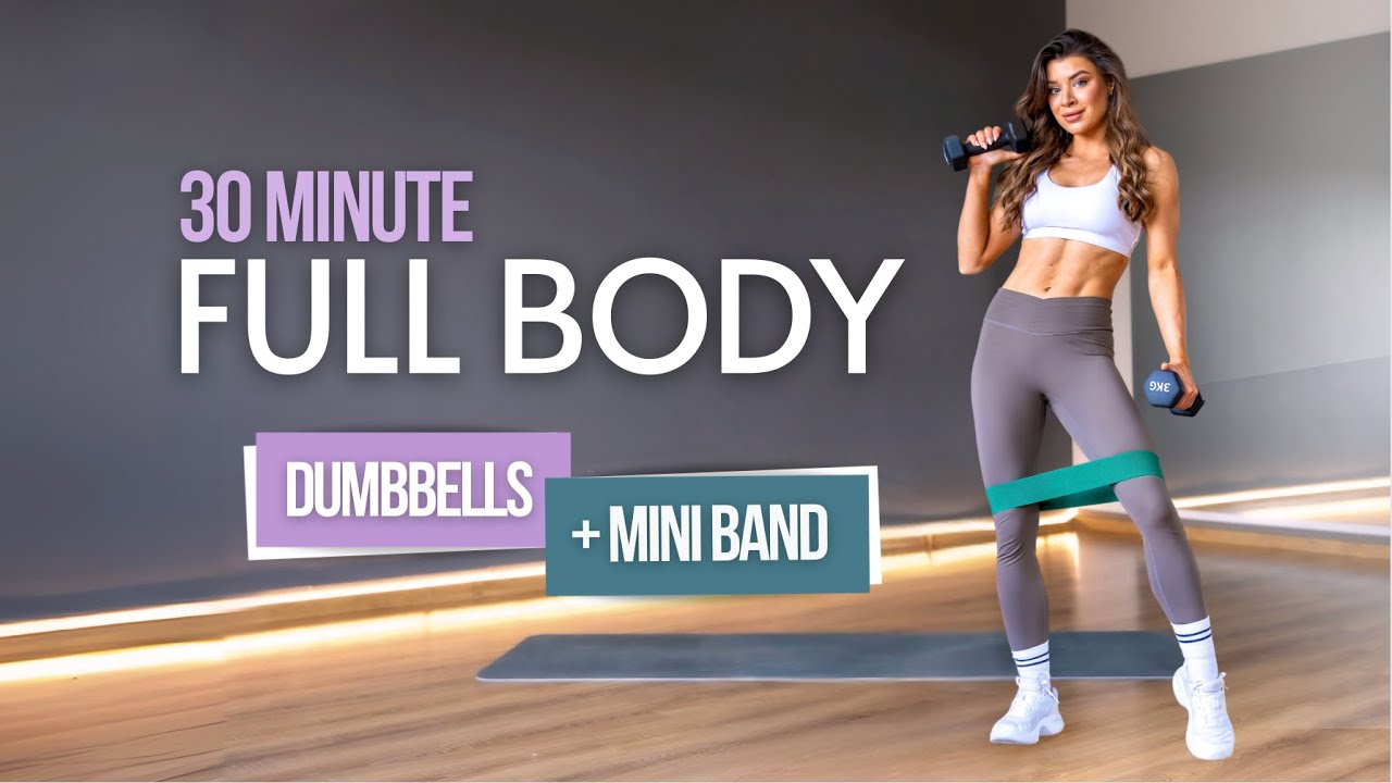 30 MIN FULL BODY 🔥 No Jumping | No squats/Lunges 🔥 DUMBBELLS + MINI BAND WORKOUT |  hantle i gumy