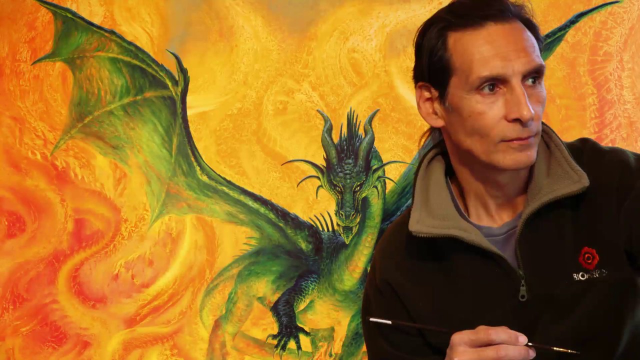 Oil Painting Process by Ciruelo: Tatunka Nara, the Green Fire Dragon