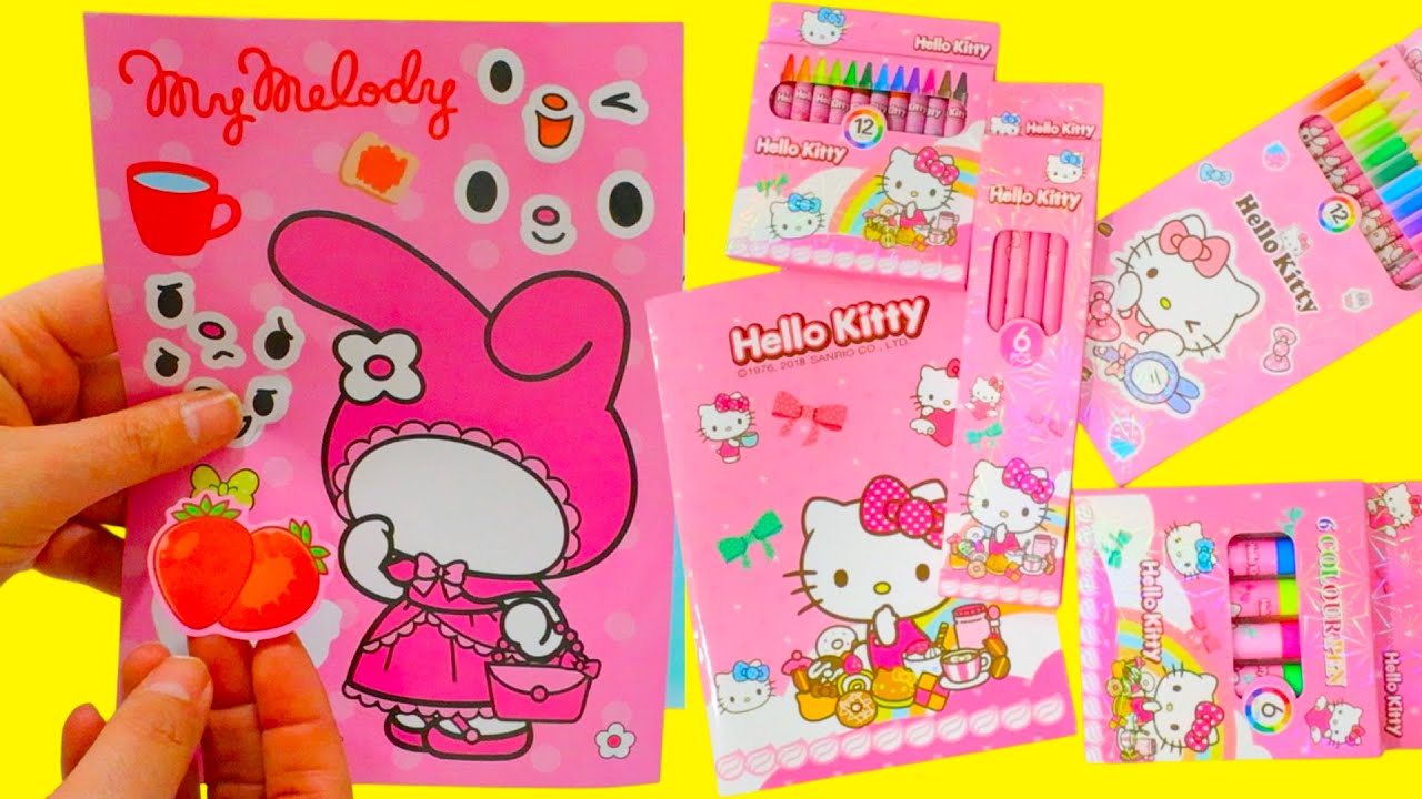 Coloreando y dibujando con Pegatinas de Caras con un set gigante de Hello Kitty