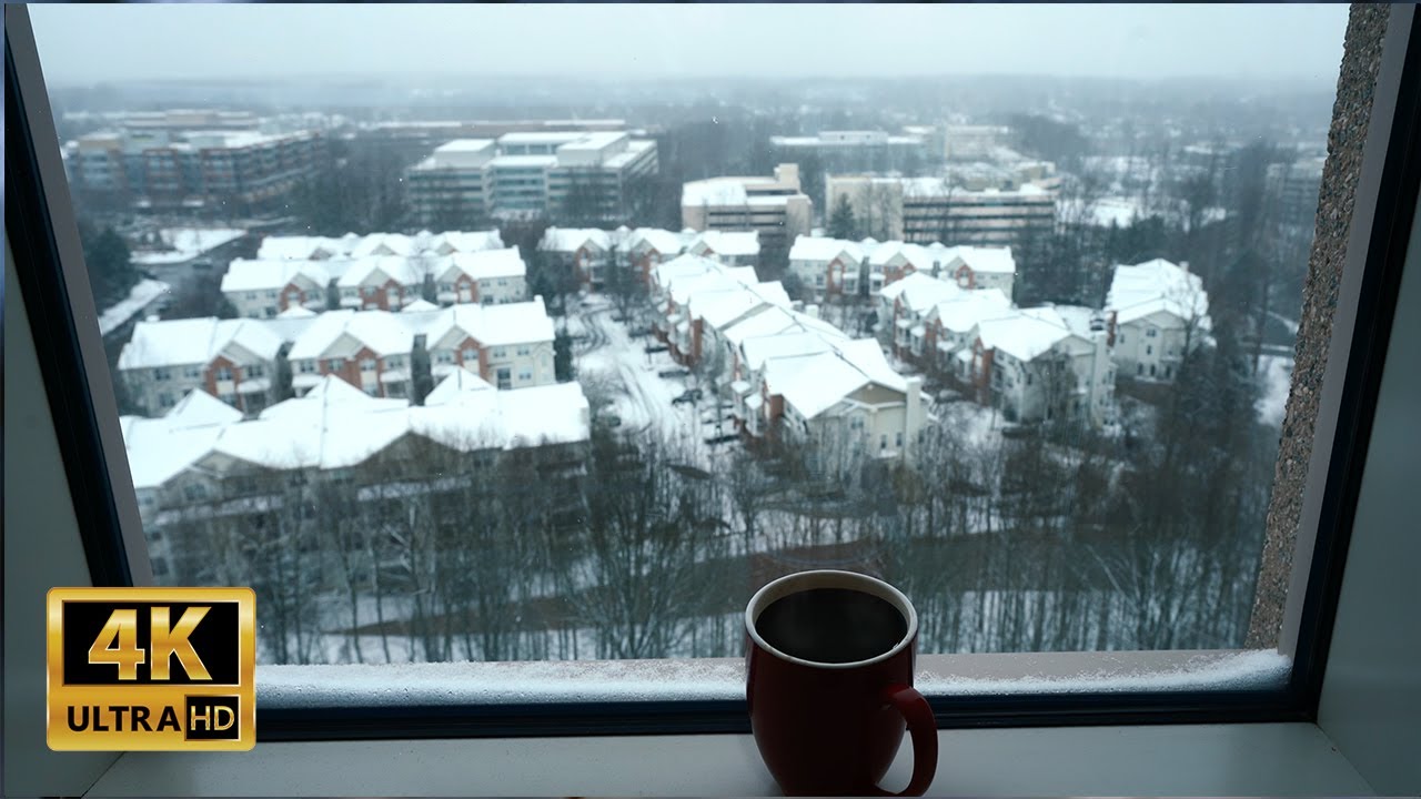 Snow Day at Cafe, Coffee Shop Sounds and Ambience (Jazz Music) 4k